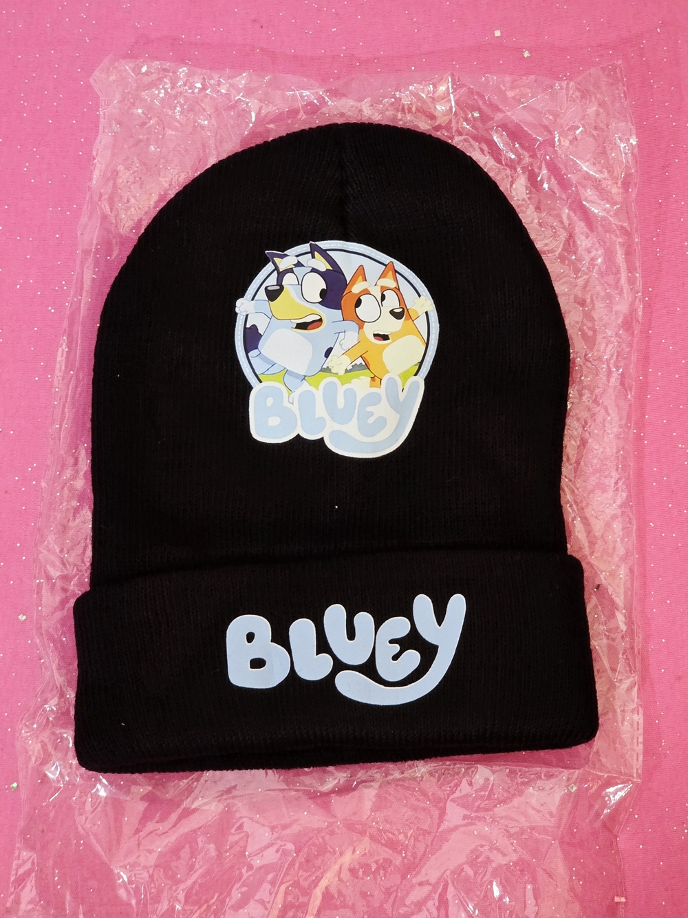 Unisex Kids Bluey & Bingo Black Knit Winter Beanie Hat- One Size Fits All